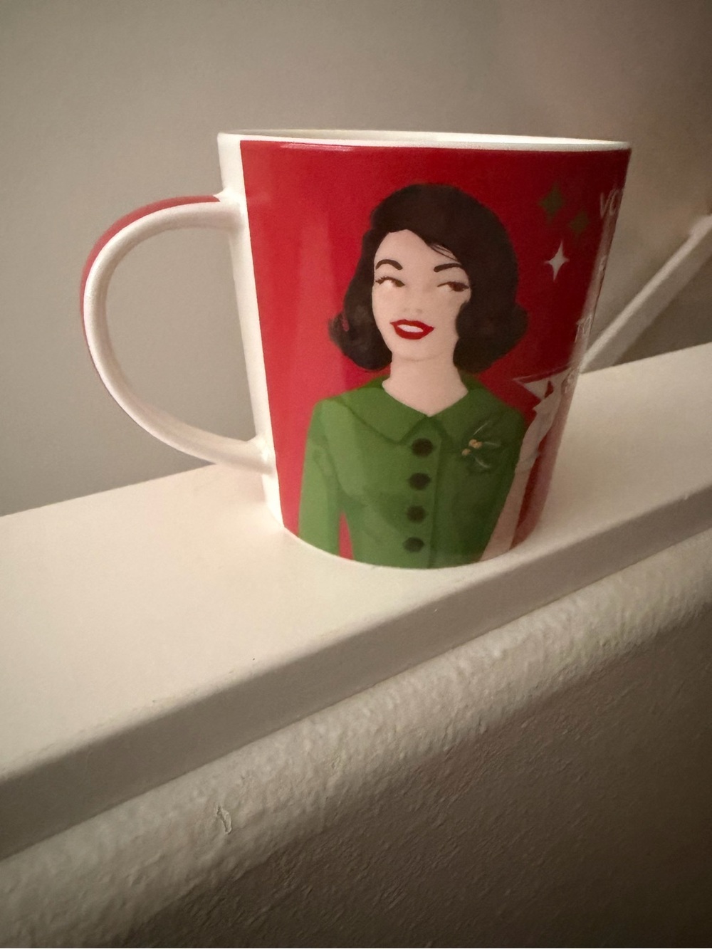 Retro Holiday Lady Ceramic Mug - Red & Green - Picture 1 of 6